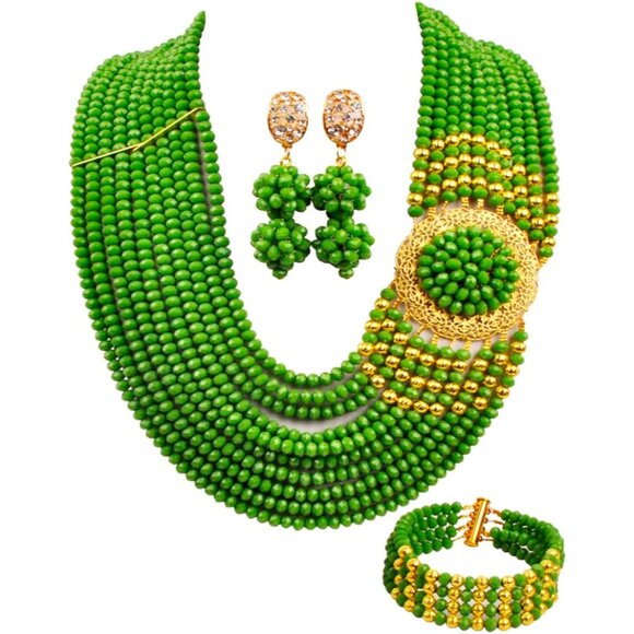 African Royal Blue Beads Jewelry Set for Women Nigerian Wedding Celebration